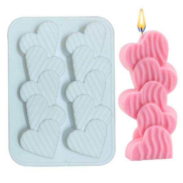 2 Cavity Stript Heart Shape Candle Mould