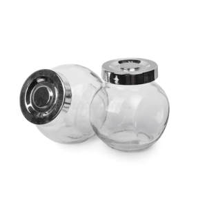 Flat Drum Glass Container with Silver Lid - 180ml