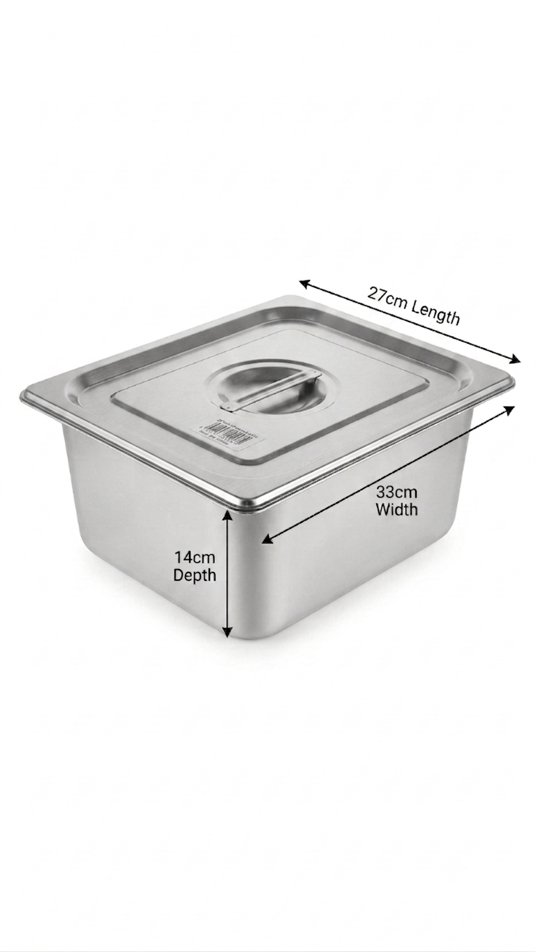Premium 1/2 GN Stainless Steel Food Pan with Flat Handle Lid - Image 3