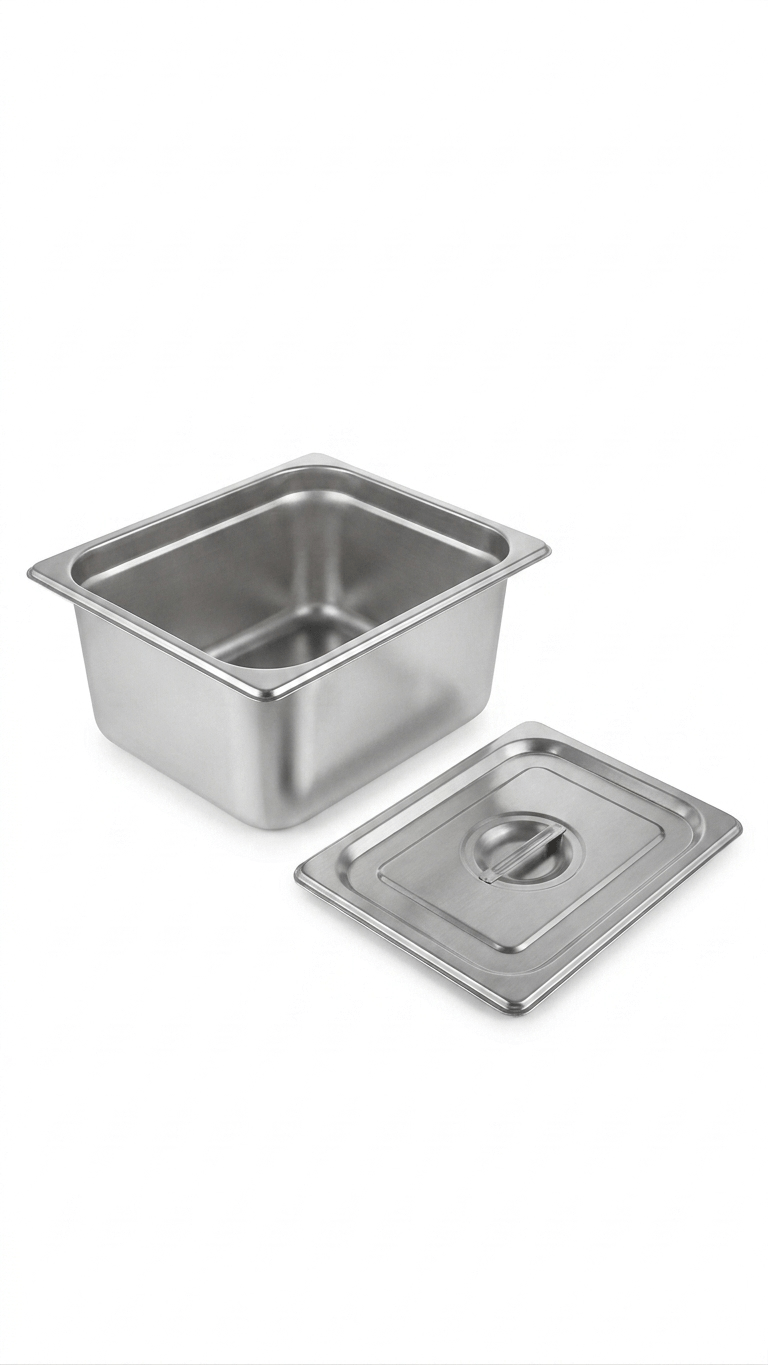 Premium 1/2 GN Stainless Steel Food Pan with Flat Handle Lid - Image 2