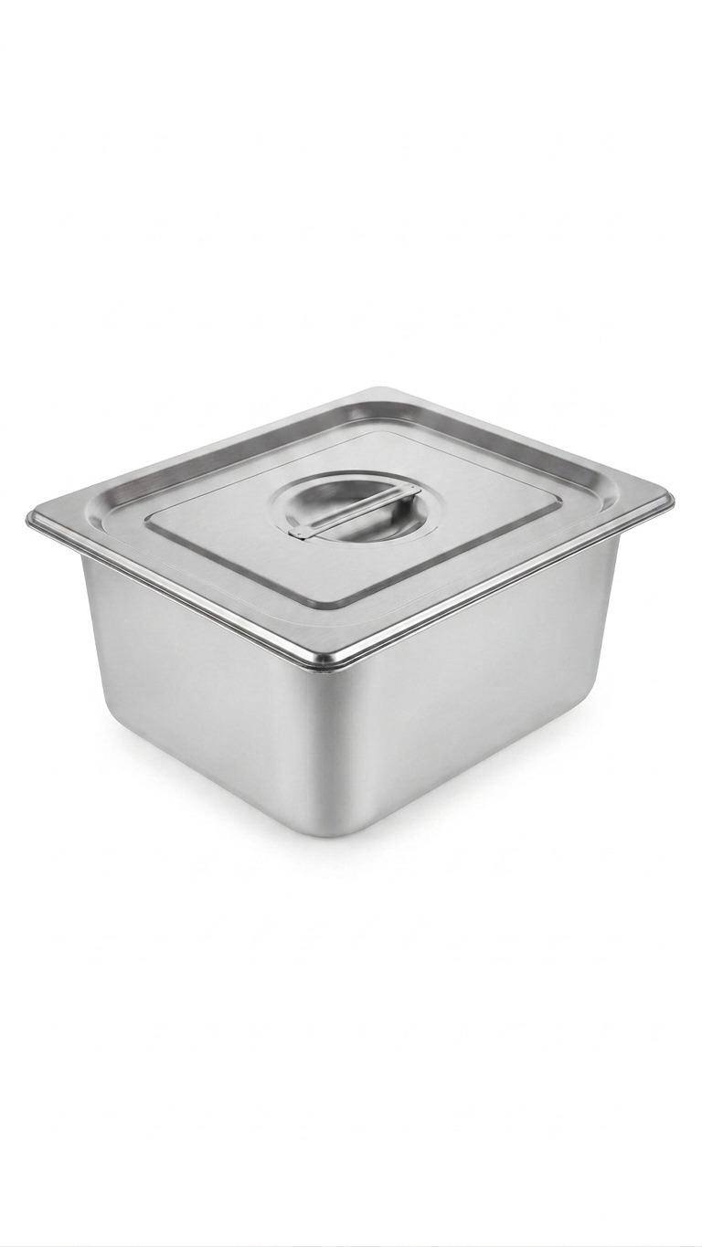 Premium 1/2 GN Stainless Steel Food Pan with Flat Handle Lid