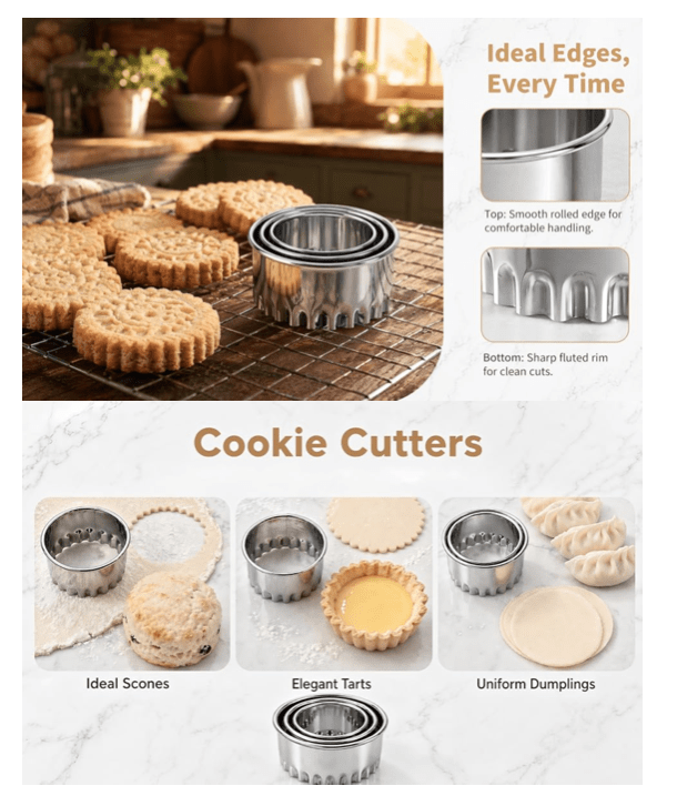 3-Piece Stainless Steel Scalloped Round Cookie Cutter Set - Image 2