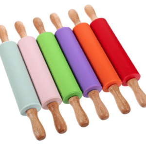 Mini 22cm Non-Stick Silicone Rolling Pin with Wooden Handles