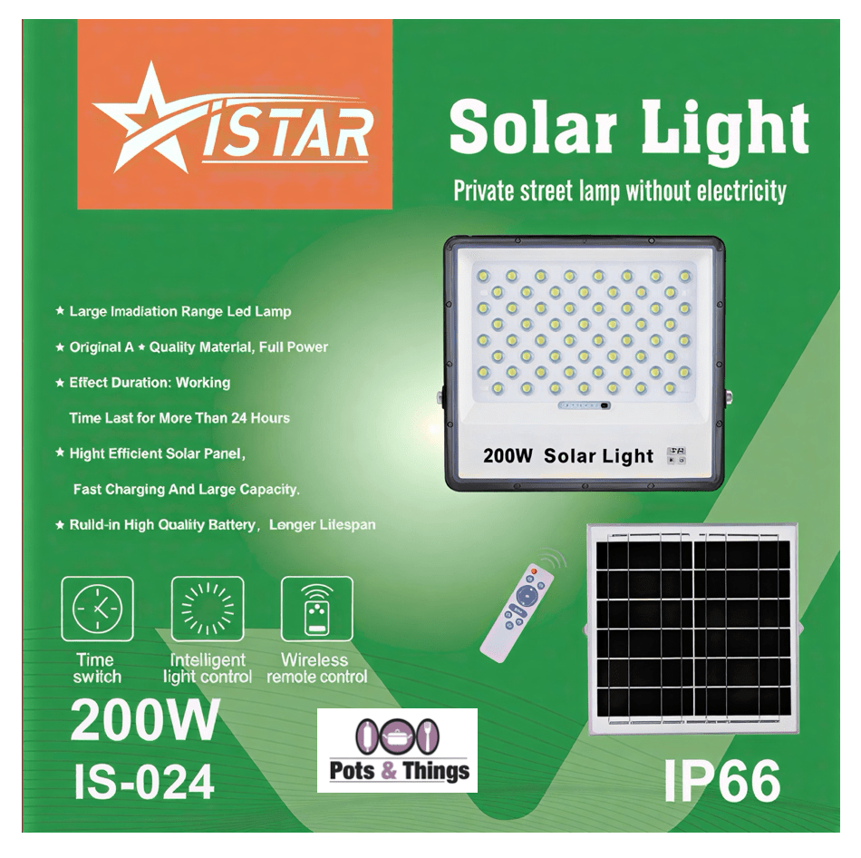 ISTAR 200W Solar LED Flood Light with Panel & Remote