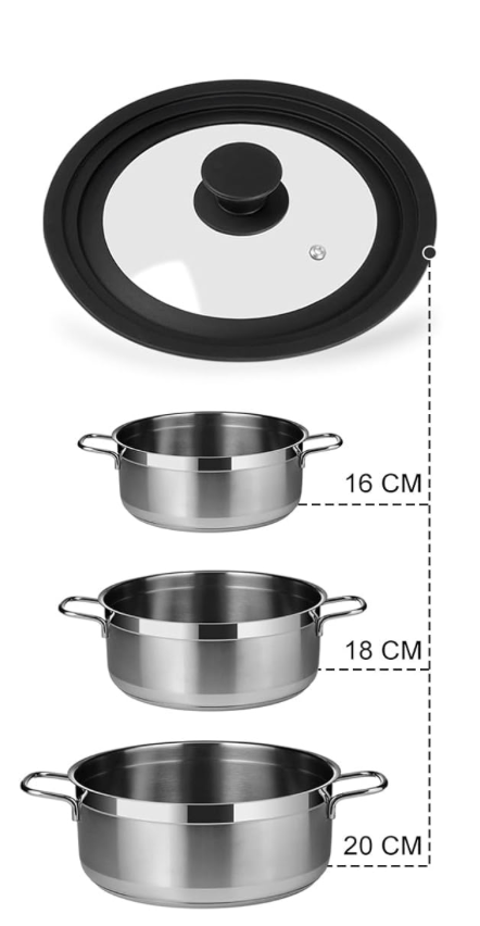 Universal Glass Pot Lid - 16cm, 18cm, and 20cm