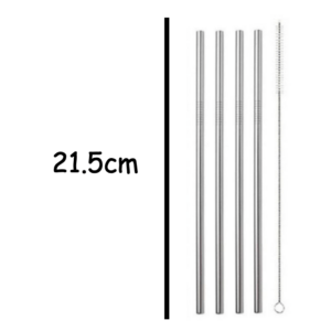 21.5cm Stainless Steel Straw Set (4 Straws + 1 Cleaning Brush)