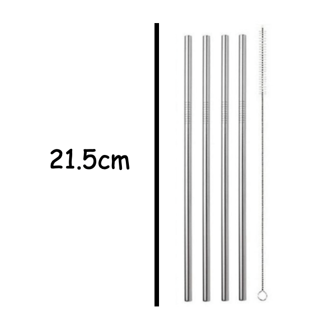 21.5cm Stainless Steel Straw Set (4 Straws + 1 Cleaning Brush)