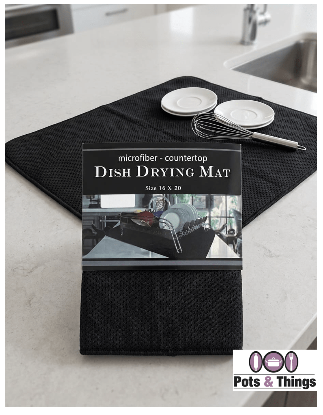 Microfibre Countertop Dish Drying Mat - Black, 40.6 x 50.8cm