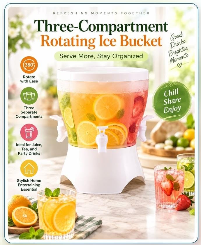 Three-Compartment 360° Rotating Beverage Dispenser - 4.3L