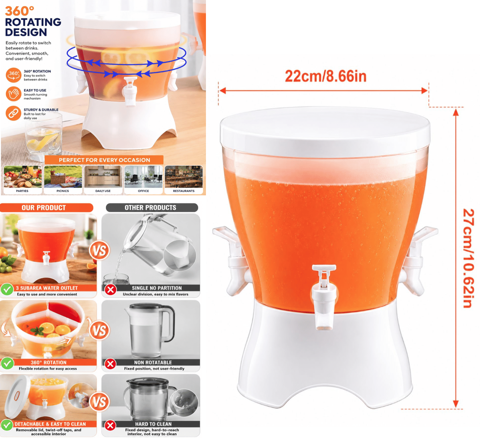 Three-Compartment 360° Rotating Beverage Dispenser - 4.3L - Image 2