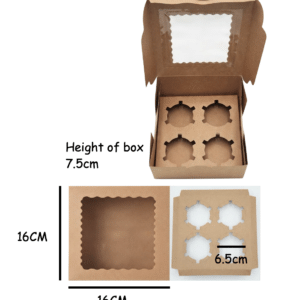 4-Cavity Kraft Cupcake Box with Clear Window & Insert