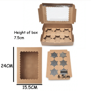 6-Cavity Kraft Cupcake Box with Clear Window