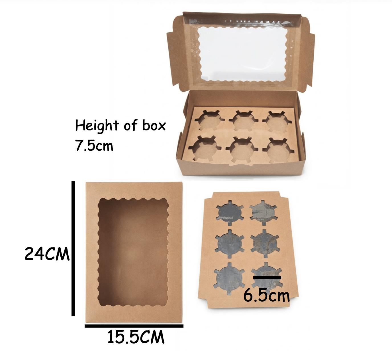 6-Cavity Kraft Cupcake Box with Clear Window