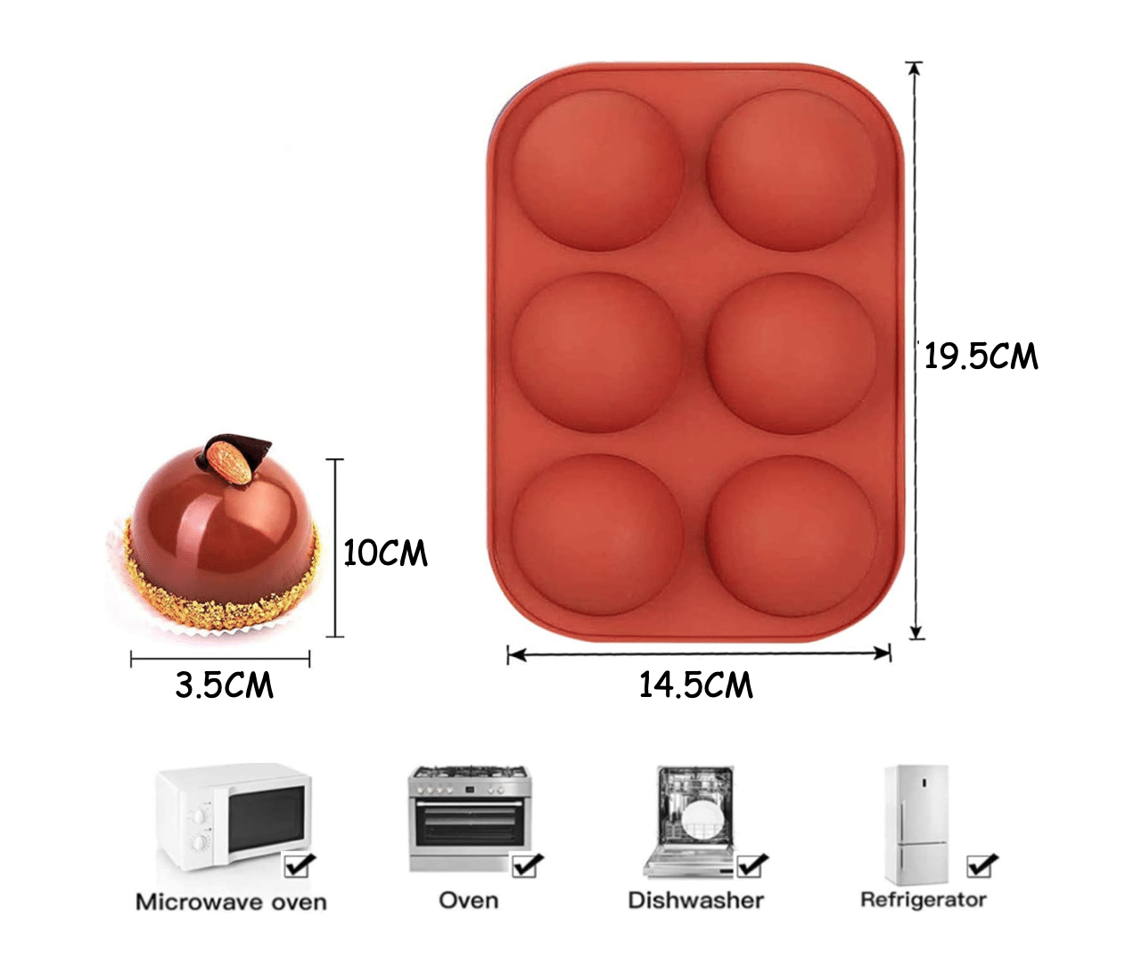 6-Cavity Silicone Half Sphere Mould - Image 2