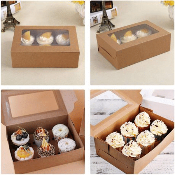 6-Cavity Kraft Cupcake Box with Clear Window - Image 2