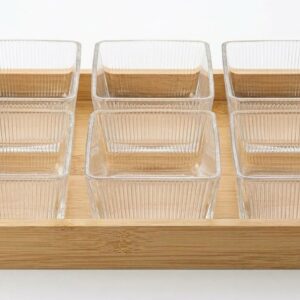 7-Piece Square Glass Dip and Snack Bowl Set with Bamboo Serving Tray